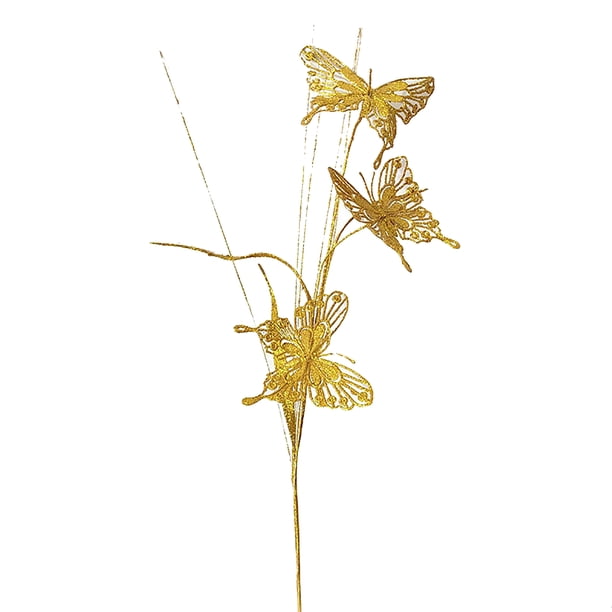 Mariposa de polvo dorado simuladaNavidadMariposa de plástico de 3 cabezasDecoración del hogar ambiente festivoAccesorios para sesión de fotos navideñas/plástico/60cm/(30*5*5,40)