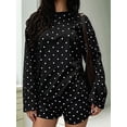 thumbnail image 6 of Women's Polka Dot Print Long Sleeve Top Elastic Waist Shorts Matching 2 Piece Loungewear Set Black XL, 6 of 9