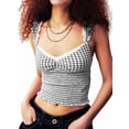 thumbnail image 3 of Women Gingham Lace Trim Square Neck Crop Tank Tops Plaid Y2K Sleeveless Slim Fitted Camis Shirts, 3 of 8