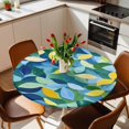 thumbnail image 2 of Abstract Leaves Elastic Fitted Round Table Cover Watercolor Waterproof Outdoor Tablecloth for Holiday Party, Picnic, Patio & Dining Fits Tables Up to 55"-60", 2 of 8