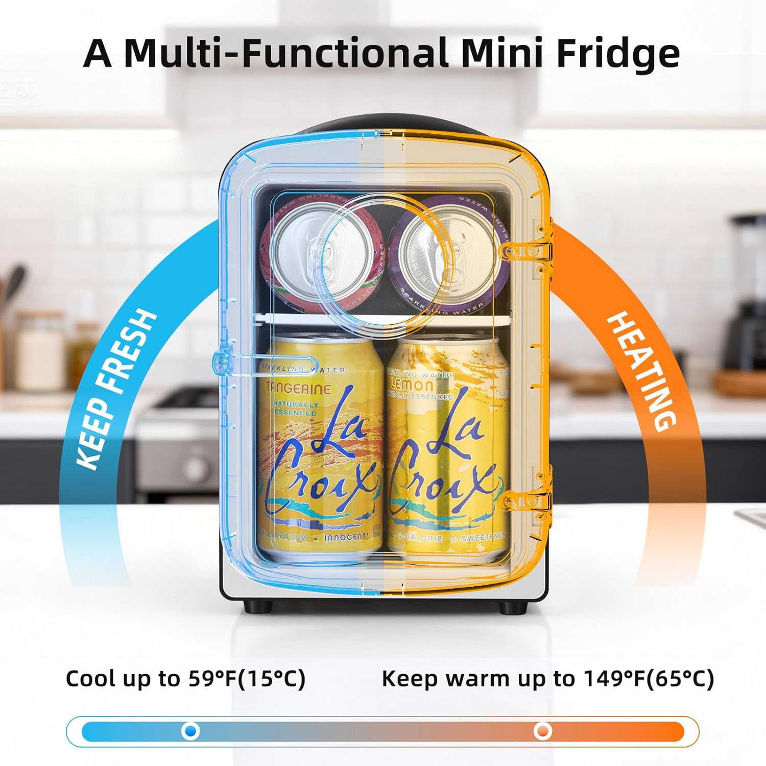 FREE VILLAGE Mini Fridge for Bedroom,4L/6 Cans Small Refrigerator No Freezer for Skincare,Makeup,With Observation Window,Portable Beverage Drink Cooler and Warmer for Kids,Car,Office,Dorm,Black