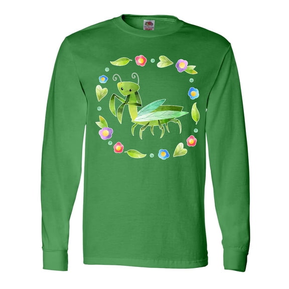 Inktastic Praying Mantis with Flowers and Leaves Long Sleeve T-Shirt