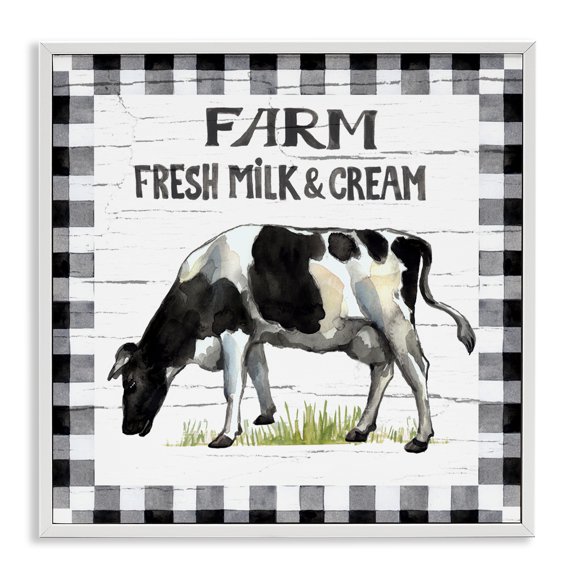 Stupell Industries Spring Cow with Border Animals Painting White Framed Art Print Wall Art, 17 x 17