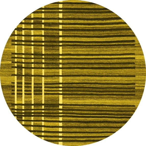 Ahgly Company Machine Washable Indoor Round Abstract Yellow Modern Area Rugs, 3' Round