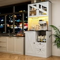 thumbnail image 2 of HAUXITIO 71"H Farmhouse Kitchen Pantry with LED Lights & Power Outlet,Tall Storage Cabinet with Microwave Shelf & Adjustable Shelves for Dining & Living Room，White, 2 of 7