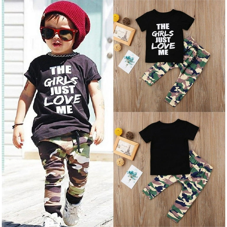 Fashion Toddler Kids Boys Tops T shirt Camo Pants 2Pcs Outfits Set Clothes Fit For 1 6T