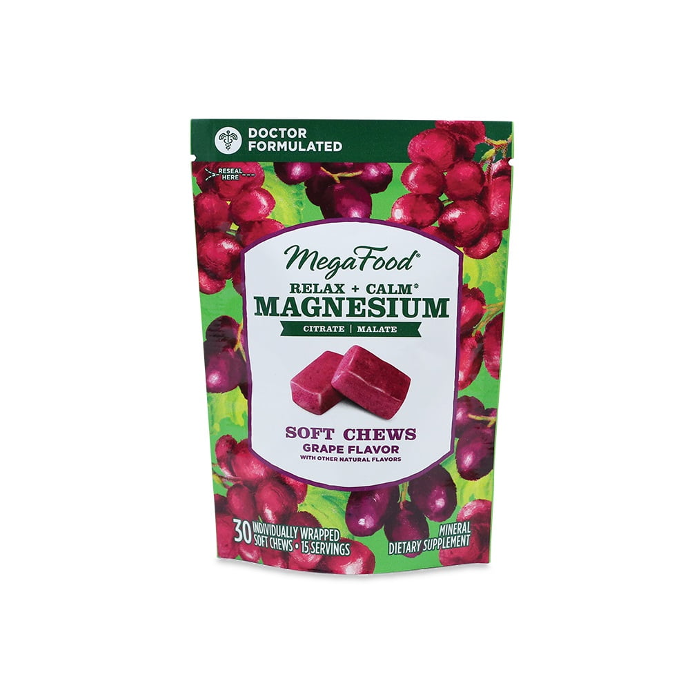 MegaFood Relax + Calm Magnesium Soft Chews - Grape Flavor - 30 Chews (Pack of 1)