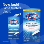 Clorox Bleach and Blue Toilet Bowl Cleaner Tablets, Rain Clean, 4 Count