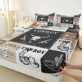 thumbnail image 3 of Manfei Western Cowboy Cowgirl Twin Sheet Sets, Tribal Sheep Skeleton Twin Fitted Sheet, Rustic Patchwork Flat Sheet, Lightweight Room Decor, 3-Piece, 3 of 7