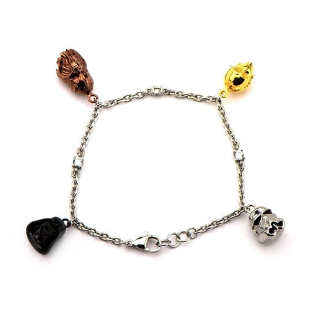 Stainless Steel 3D Characters Darth Vader Stormtrooper Chewbacca and C-3PO Face Charm Tween Bracelet