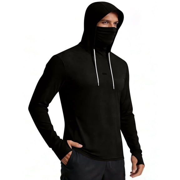 Garbnen Ice Silk Mens Hooded Sun Shirt UPF 50  Sun Protection Quick Dry Mens Rash Guard Long Sleeve with Face Mask Cooling Summer Athletic Fishing Shirt Men with Thumb Holes