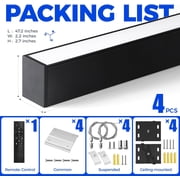 Barrina 4-Pack 5568 Remote Series LED Linear Light Fixture 2nd-Generation 4FT 45W Seamless Connection 3000K-6000K Color Changing Dimmable Office Shop Light with Remote 5568 Series Black