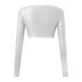 thumbnail image 5 of CENTIE Lingerie for Women's Sequins Solid Round Slim Midriff Long Sleeved Top for White M, 5 of 5