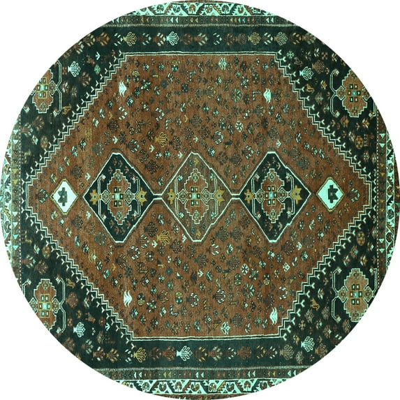 Ahgly Company Indoor Round Persian Turquoise Blue Traditional Area Rugs, 3' Round