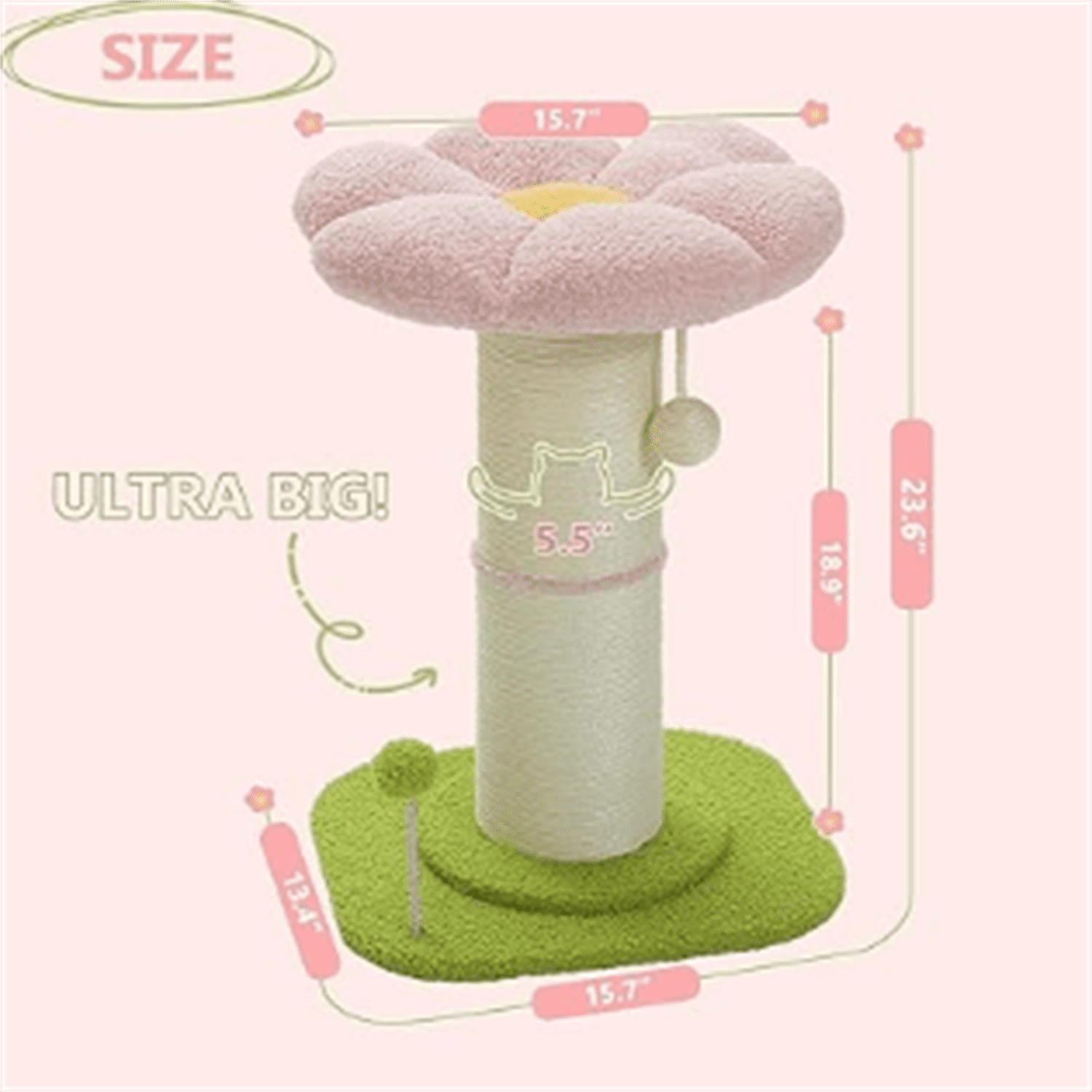 Cat Scratching Post Pink Flower Thick Post for Indoor Cats