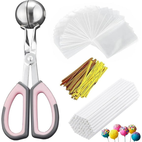 Cake Pop Treat Bag Kit, Including 100pcs Cake Pop Sticks, 100pcs Parcel Bags, 100pcs Twist Ties and 1 Cake Pop Mold, Cake Pop Maker Tools for Lollipops, Candies, Chocolates, Cookies