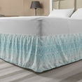 thumbnail image 1 of Ikat Bed Skirt, Aztec Culture Inspired Geometrical Motifs with Weathered Look South American, Elastic Bedskirt Dust Ruffle Wrap Around for Bedding Decor, 4 Sizes, Blue Pale Grey White, by Ambesonne, 1 of 2