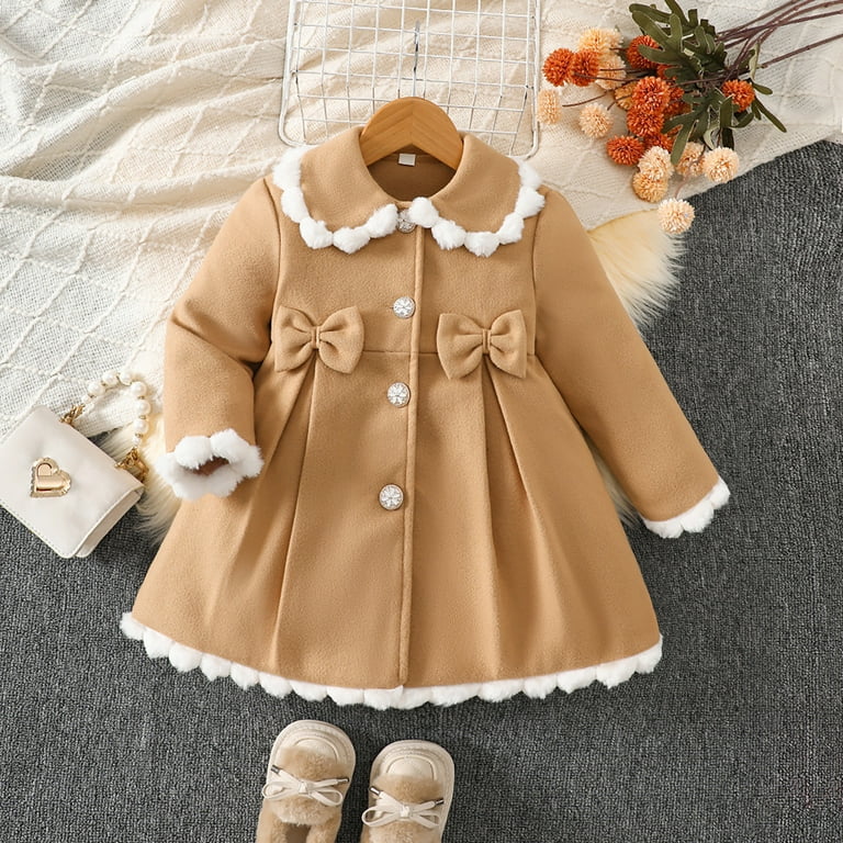 RMGVDSD Toddler Baby Girls Coats Elegant Bow Trim Button Dress