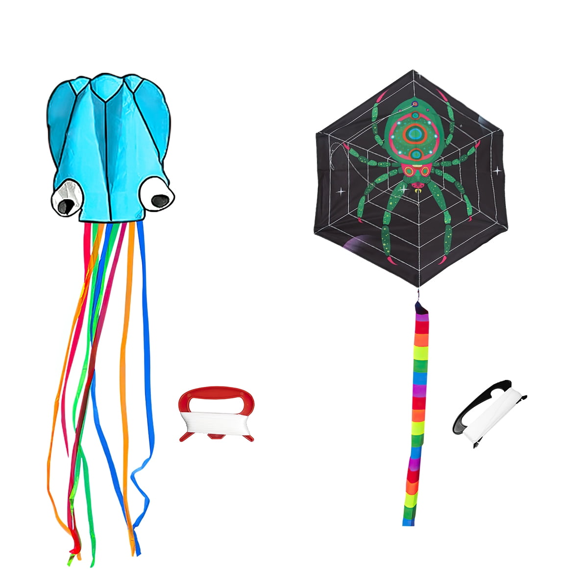 Kepooman Large Blue Octopus Kite & Green Spider-Print Kite with Tail & Lines, 2 Pack Easy Flyer Kites for Family Outdoor Game Activities Kepooman Large Blue Octopus Kite & Green Spider-Print Kite with Tail & Lines, 2 Pack Easy Flyer Kites for Family Outdoor Game Activities