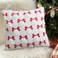thumbnail image 3 of AYktou 18×18 Inch Christmas Pillow Cover, White and Red Christmas Bells Bow Pattern Pillow Case Soft Plushs Embroidered Pillowcase for Christmas Bedroom Sofa Living Room Decoration, 3 of 7