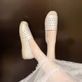 thumbnail image 6 of Womens Perforated Espadrille Flats Breathable PU Faux Leather Slip On Casual Shoes Jute Sole Comfortable Summer Flat White,Size 6, 6 of 9