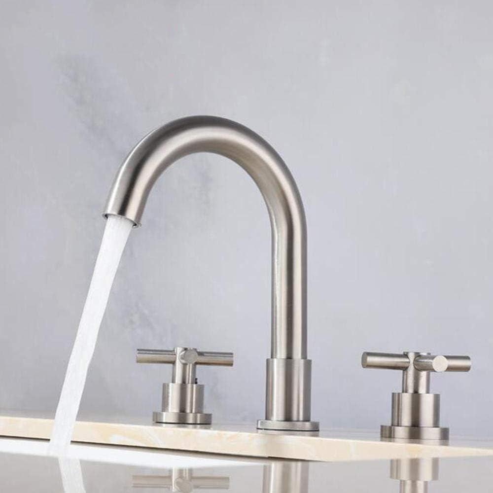 Bathroom Sink Faucet 3 Hole Stainless Steel Brushed Hot and Cold Double Handle Split Type Bathroom Faucets
