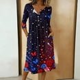 thumbnail image 3 of Wutalume Womens Summer Dresses Patriotic - 3/4 Sleeve Button-Down Mid-Length Lightweight Casual Sundress for July 4th BBQ ,Black L, 3 of 8