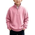 thumbnail image 2 of Lutiedan Quarter Zip Sweatshirts for Boys Waffle Knit Baggy Pullover Tops Long Sleeve Mock Neck Fall Sweatshirts Size 3-14,Pink, 2 of 8