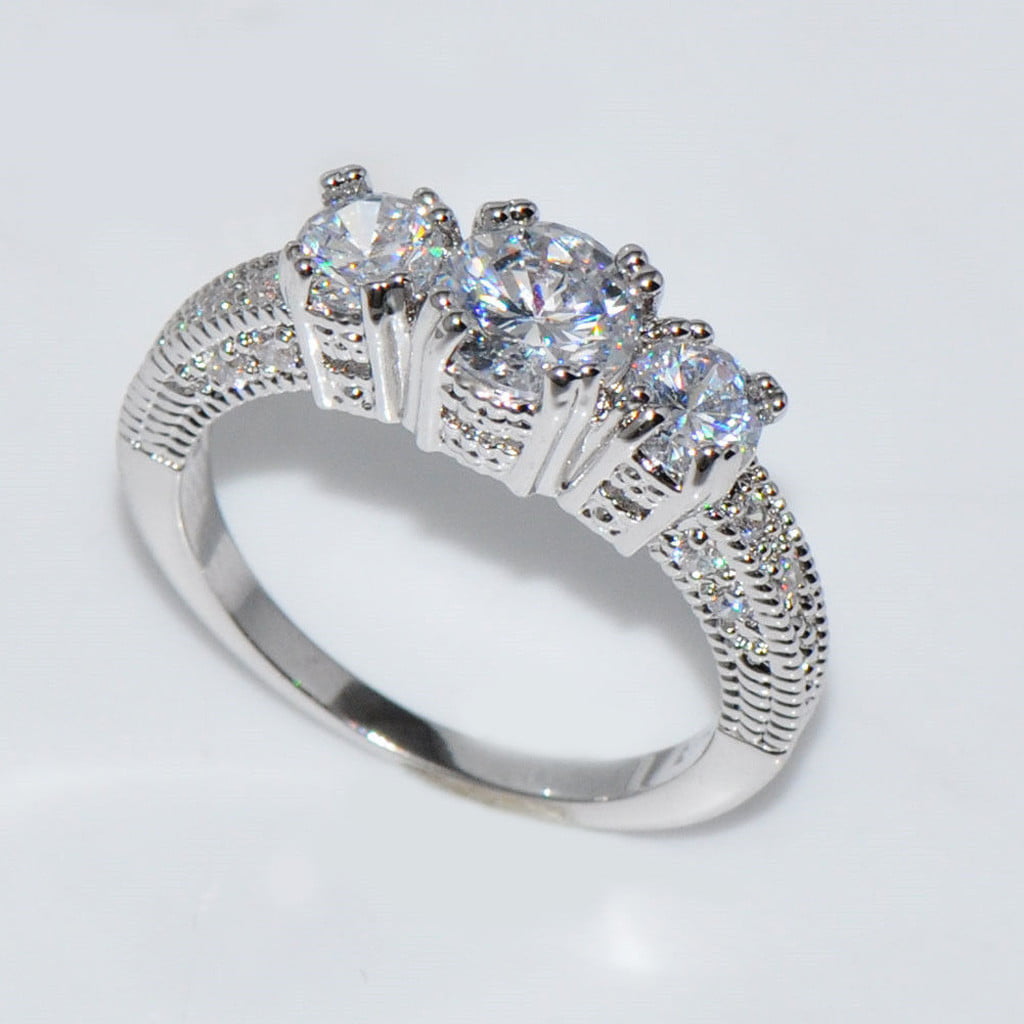 Aunimeifly Women Natural Silver Gemstone Luxury Birthstone Bride Engagement Wedding Ring Jewelry 