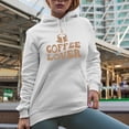 thumbnail image 2 of Coffee Lover, Groovy Retro Wavy Text Merch Gift, White Hooded Sweatshirt or Hoodie, Small, 2 of 5