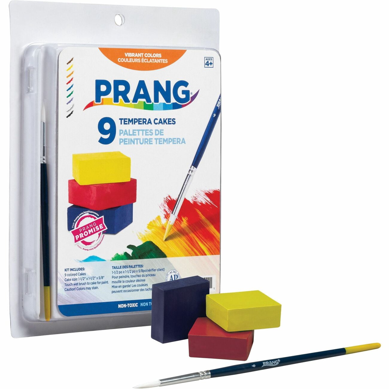 Prang Gallery Tempera Cake Set, 9 Colors with Brush