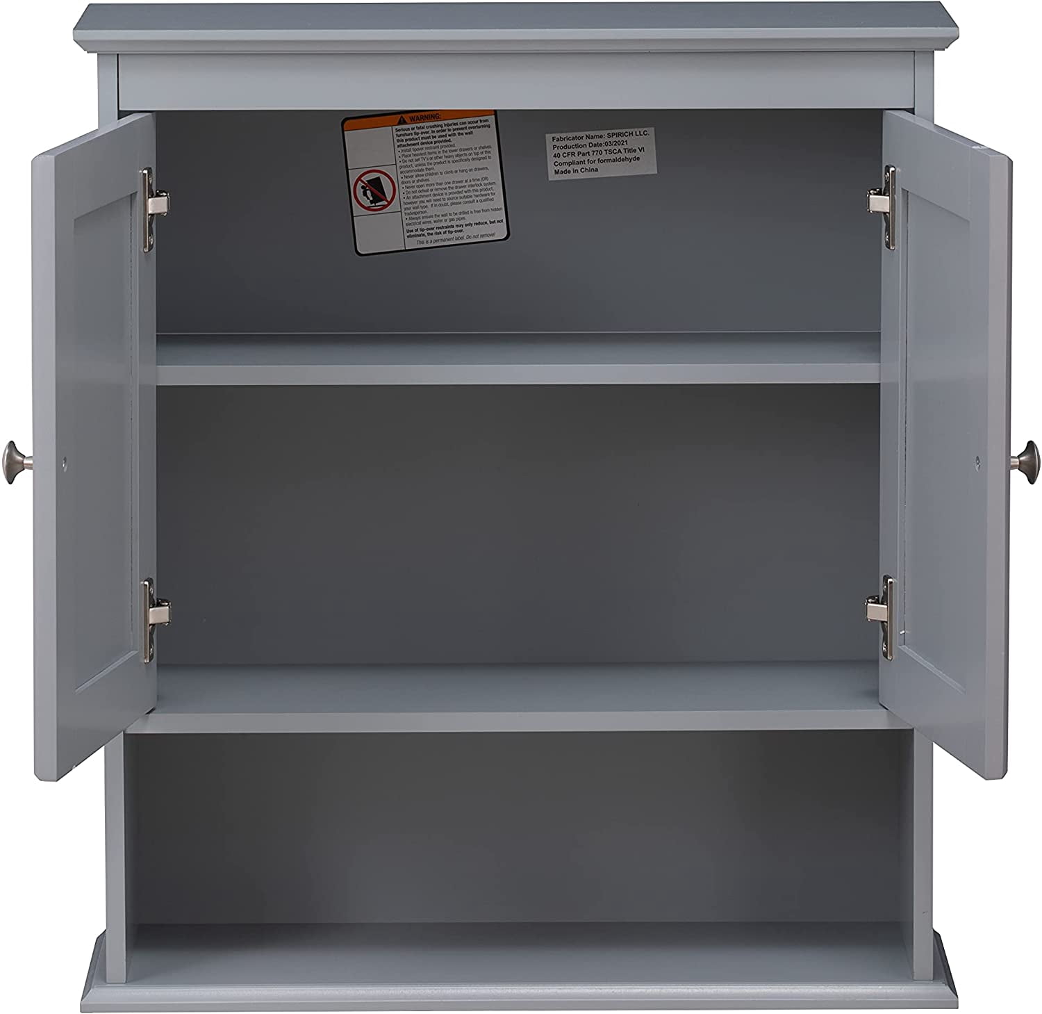 Spirich Wood Wall Mounted Bathroom Cabinet with Doors and Adjustable Shelves, Gray