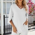 thumbnail image 2 of Diufon Womens Dressy Tops Casual Ruffle 3/4 Sleeve V Neck Loose Tunic Shirts Trendy Solid Color Chiffon Blouse, 2 of 4