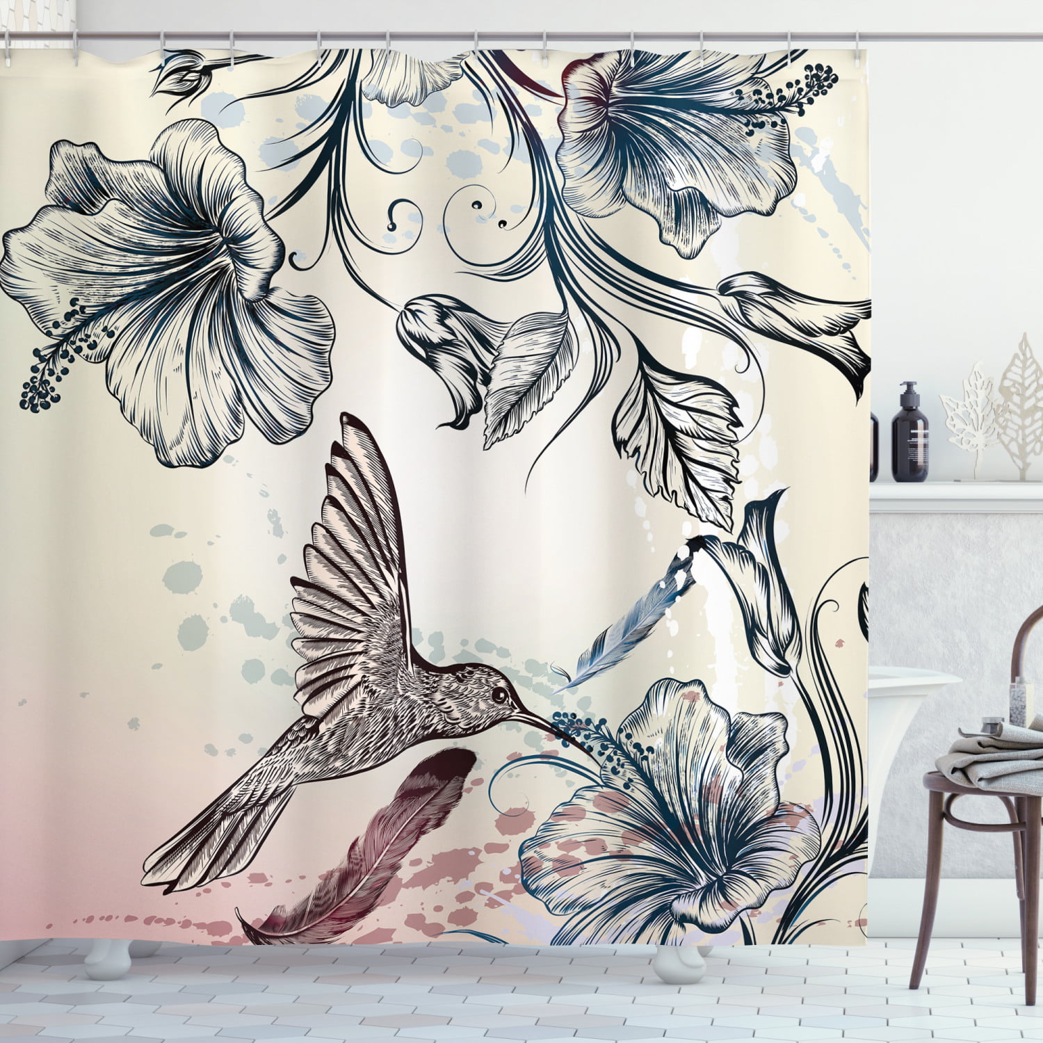 Details about   Hummingbird and Spring Flower Fabric Bathroom Shower Curtains & Hooks 71In 