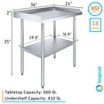 thumbnail image 3 of AmGood 36" Long x 24" Deep Commercial Work Table with Backsplash and Sidesplashes | Stainless Steel Prep Table for Kitchen, Restaurant, Garage, Laundry | NSF, 3 of 6