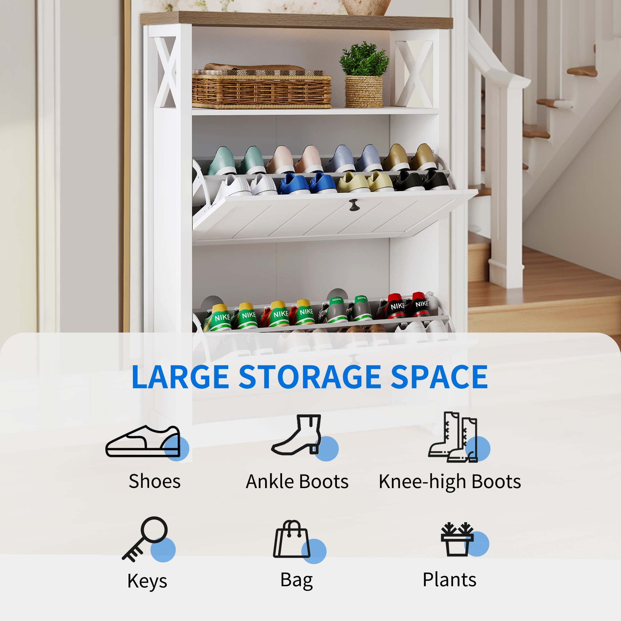 14 in. D x 25.375 in. W x 84 in. H White Shoe Storage Tower Wood Closet  System Kit