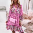 thumbnail image 6 of DHFJKG Bohemian Floral Dresses For Women Vintage Ethnic Style Mini Dress Long Sleeve Notch V Neck Loose Fit Boho Tunic Dress Beach Vacation Clothes Soft Dresses, 6 of 8