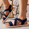 thumbnail image 2 of Pandaie Flat Sandals Womens Slip on Summer Beach Vacation Shoes Elastic Criss Cross Band Casual Walking Slides with Arch Support Dark Blue 6.5, 2 of 6
