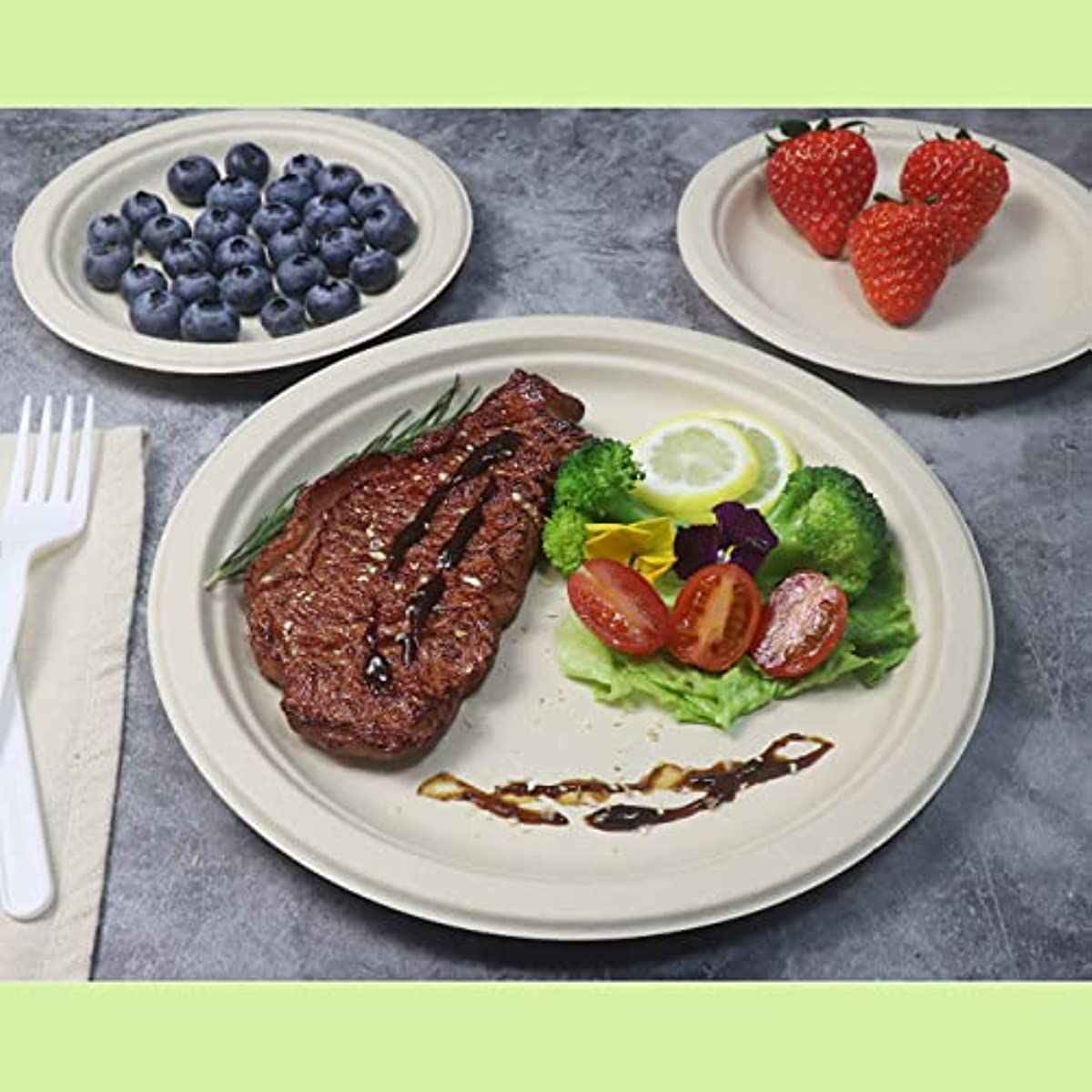 100% Compostable 6 Inch Heavy-Duty Eco-Friendly Disposable White Bagasse Plate, Made of Natural Sugarcane Fibers - 9" Biodegradable Paper Plates