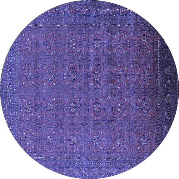 Ahgly Company Machine Washable Indoor Round Oriental Blue Industrial Area Rugs, 6' Round