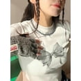 thumbnail image 2 of FEORJGP Women's Summer Crop Tops Ladies Tight Fitted T-shirt Round Neck Shirts Short Sleeve Blouses Bow Print Teen Girls Showing Navel Short Tops Streetwear, 2 of 5