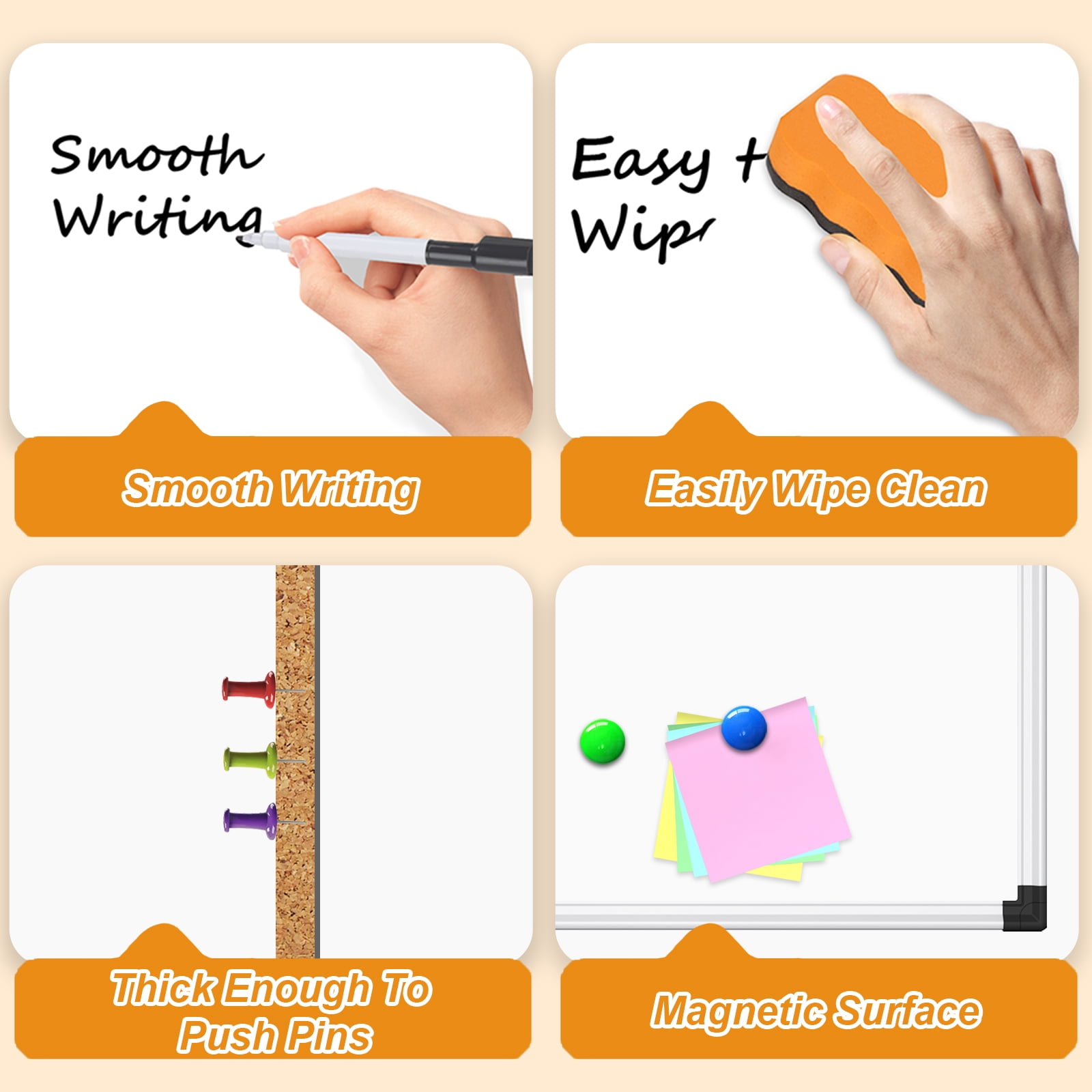 AGCAN White Board Dry Erase and Cork Board for Wall 35" x 23" Bulletin Magnetic Board Combo School Supplies