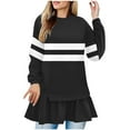 thumbnail image 2 of HVOBTTY Sweatshirt for Women, Fall Tops for Women, Women's Printed Fashion Loose Casual Round Neck Pleated Long Sleeve T-shirt Dress Hem Top Black, L, 2 of 5