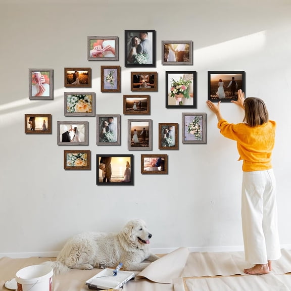 20 Pcs Gallery Wall Frames Set Rustic Picture Frames Collage Assorted Photo Wall Decor Pack for Hanging or Tabletop Display Multi Sizes with 8 x 10, 5 x 7, 4 x 6 (Stylish Color)