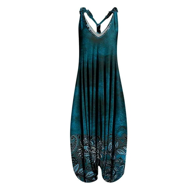 Mono sin mangas con cuello en V sin espalda con estampado Vintage informal Sexy a la moda para mujer Pompotops ulkah941090