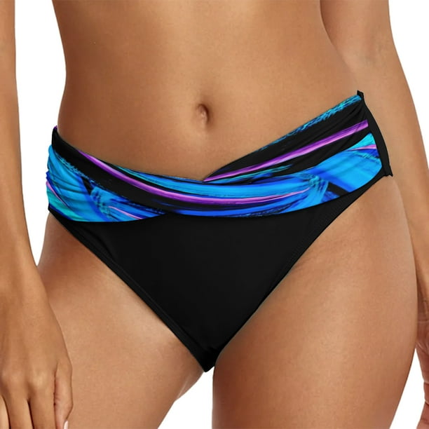 TOWED22 Women High Waisted Swim Bottoms V Crossover Bikini Bottoms High Cut Swimsuit  Bottom(Blue,XL) 
