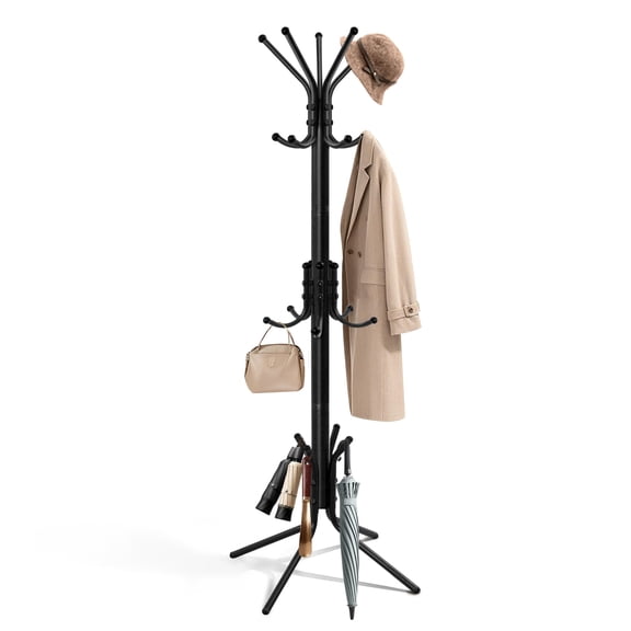 Black Metal Freestanding Coat Rack With 15 Hooks For Entryway Bedroom Office