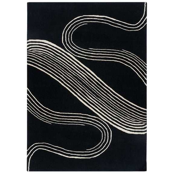 Teppich Homes Handmade 5x7 Tufted Wool Area Rug - Soft Black Carpet for Living Room and Kids' Rooms - Elegant Floor Décor