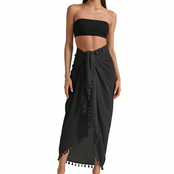 Zzjniupiyyds Women’s Beach Sarong Cover Up – Stylish Bikini Swimwear Wrap, Pareo for Pool and Beach, Black
