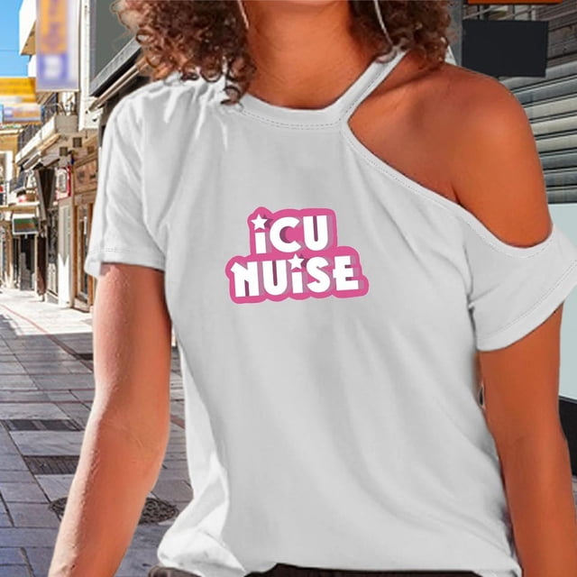 Camisetas con hombros descubiertos para mujer, Top tipo túnica, ropa deportiva, novedad, camiseta informal de manga corta para niñas, camiseta básica SG